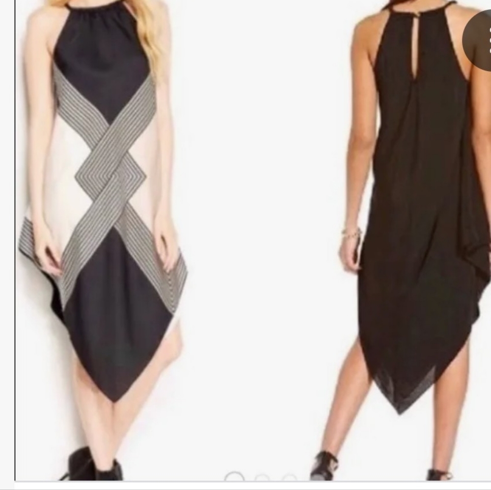 Sleevless triangle bottom finish . Size medium black and cream dress.